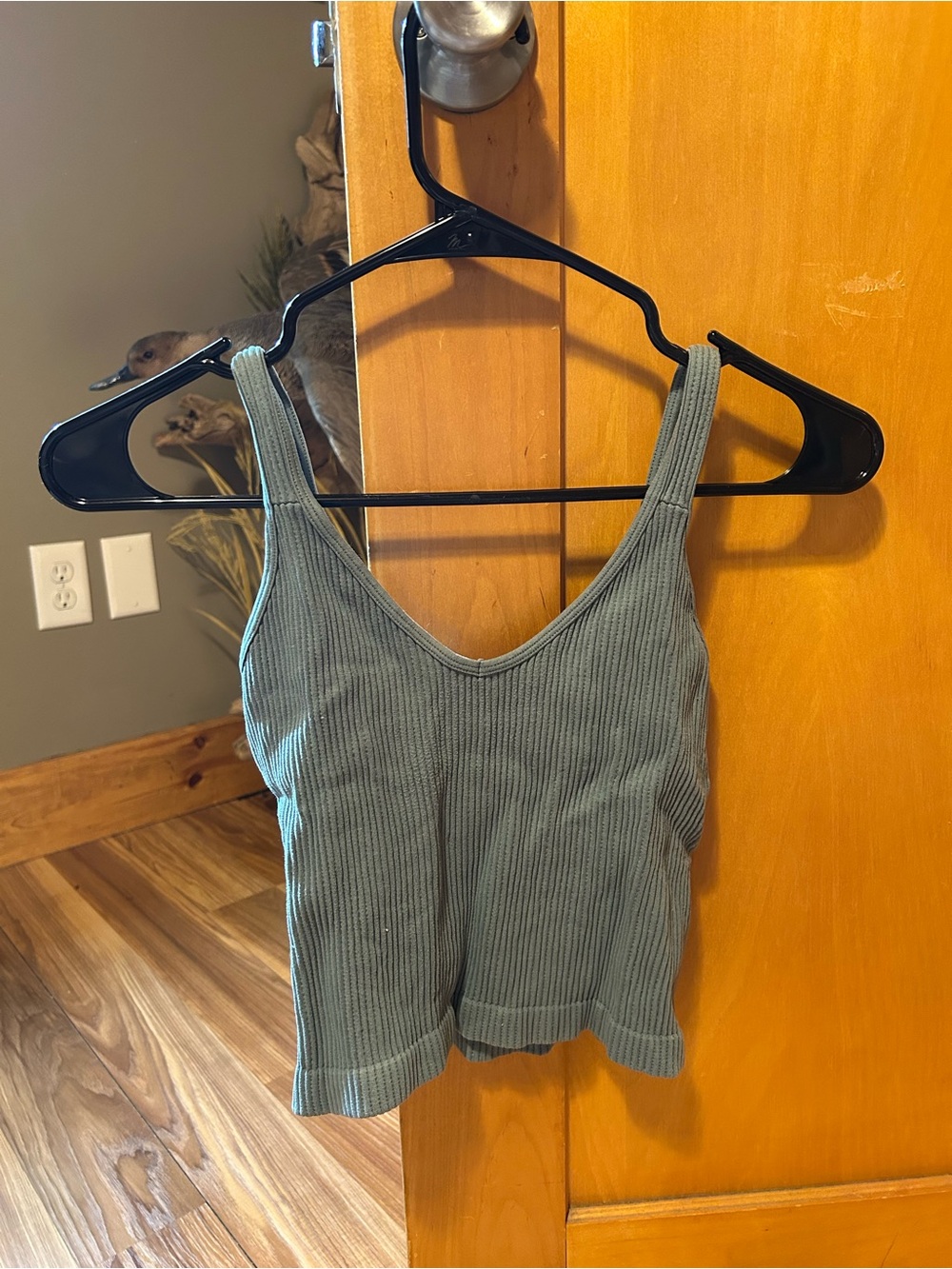 Ribbed V-Neck Cropped Cami in Sage